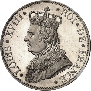 Louis XVIII (1814-1824). Essai de 5 francs, concours de 1815, par Tiolier, Flan bruni (PROOF) 1815, A, Paris.