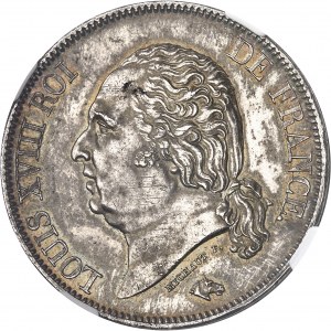 Louis XVIII (1814-1824). 5 francs buste nu 1823, L, Bayonne.