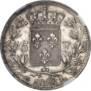 Louis XVIII (1814-1824). 5 francs buste nu 1823, L, Bayonne.