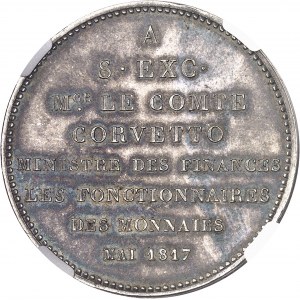 Louis XVIII (1814-1824). Module de 5 francs, visite de Mgr le Comte Corvetto, Ministre de Finances, ŕ la Monnaies de Paris 1817, Paris.