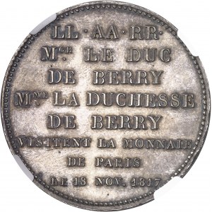 Louis XVIII (1814-1824). Module de 5 francs, visite de la Monnaie de Paris par le duc et la duchesse de Berry 1817, Paris.