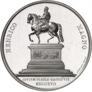 Louis XVIII (1814-1824). Médaille de platine, rétablissement de la statue équestre d'Henri IV ŕ Paris, par Andrieu 1817, Paris.