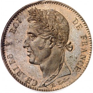 Charles X (1824-1830). Essai de 10 centimes par Tiolier en cuivre ND (1824-1830), A, Paris.