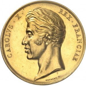 Charles X (1824-1830). Médaille d’Or, le sacre du Roi, moyen module, par Gayrard 1825, Paris.