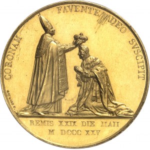 Charles X (1824-1830). Médaille d’Or, le sacre du Roi, moyen module, par Gayrard 1825, Paris.
