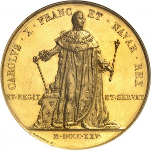 Charles X (1824-1830). Médaille d’Or, le sacre du Roi, pour les Parlementaires, par R. Gayrard, attribuée ŕ J. BARROIS 1825, Paris.