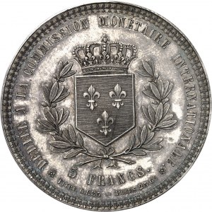 Henri V (1820-1883). 5 francs, frappe spéciale dédiée ŕ la Commission monétaire internationale 1873, Neuchâtel.