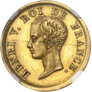 Henri V (1820-1883). Module d’1/2 franc en Or, pour la majorité du duc de Bordeaux, prétendant au trône de France 1833.