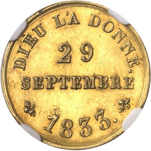 Henri V (1820-1883). Module d’1/2 franc en Or, pour la majorité du duc de Bordeaux, prétendant au trône de France 1833.