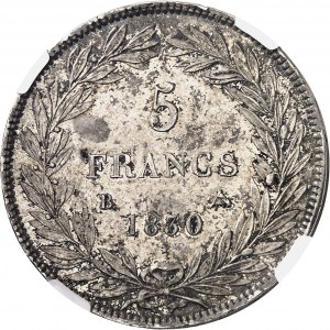 Louis-Philippe Ier (1830-1848). 5 francs sans le I, tranche en creux 1830, B, Rouen.