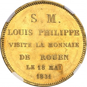 Louis-Philippe Ier (1830-1848). Module de 5 francs en Or, visite de la monnaie de Rouen, aspect Flan bruni (PROOFLIKE) 1831, B, Rouen.