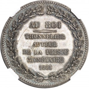 Louis-Philippe Ier (1830-1848). Module de 5 francs, essai de la presse monétaire de Thonnelier, dédiée au Roi 1833, Paris.