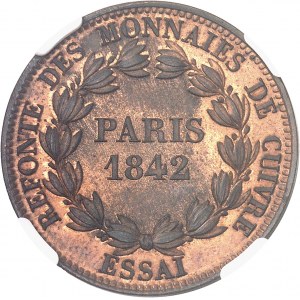 Louis-Philippe Ier (1830-1848). Essai au module de 5 centimes, refonte des monnaies de cuivre, par Barre 1842, Paris.