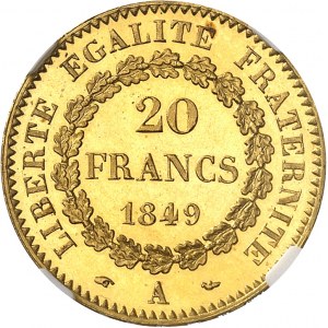 IIe République (1848-1852). 20 francs Génie, Flan bruni (PROOF) 1849, A, Paris.