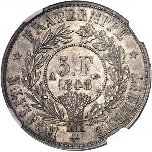 IIe République (1848-1852). Essai de 5 francs, concours de 1848, par Barre 1848, Paris.
