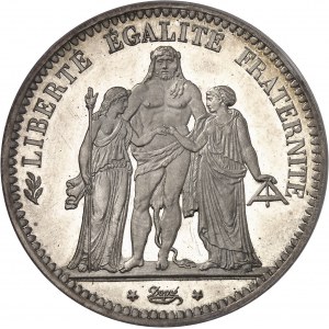 IIe République (1848-1852). Épreuve en argent de 5 francs Hercule, tranche en relief, Flan bruni (PROOF) 1848, A, Paris.