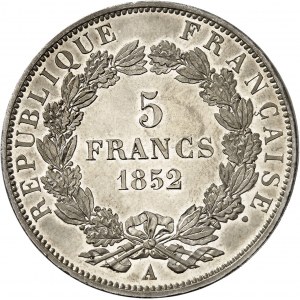 IIe République (1848-1852). 5 francs Louis-Napoléon Bonaparte, Flan bruni (PROOF) 1852, A, Paris.