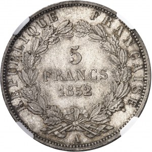 IIe République (1848-1852). 5 francs Louis-Napoléon Bonaparte 1852, A, Paris.