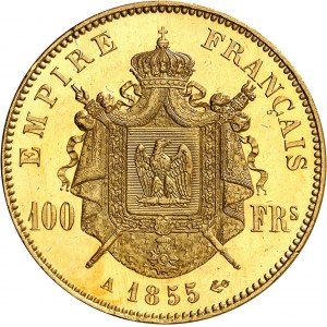 Second Empire / Napoléon III (1852-1870). 100 francs tęte nue, Flan bruni (PROOF) 1855, A, Paris.