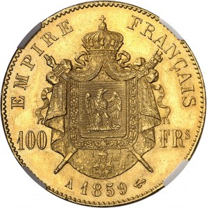 Second Empire / Napoléon III (1852-1870). 100 francs tęte nue 1859, A, Paris.