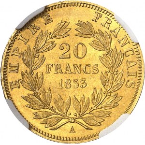 Second Empire / Napoléon III (1852-1870). 20 francs tęte nue 1853, A, Paris.