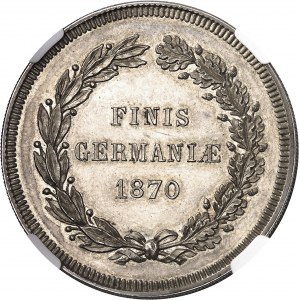 Second Empire / Napoléon III (1852-1870). Médaille monétiforme satirique au module de 5 francs, tranche striée 1870.