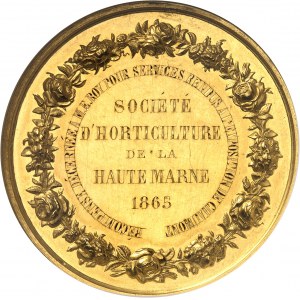 Second Empire / Napoléon III (1852-1870). Médaille d’Or, Société d’horticulture de la Haute-Marne, par A. Bovy 1865, Paris.