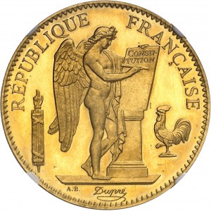 IIIe République (1870-1940). Essai de 100 francs Génie, grandes écritures, Flan bruni (PROOF) 1878, Paris.