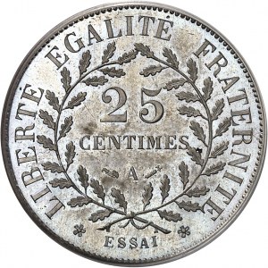 IIIe République (1870-1940). Essai rond de 25 centimes en maillechort d’aprčs Merley, 1er type 1881, A, Paris.