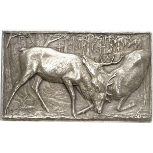 IIIe République (1870-1940). Médaille, Combat de cerfs par Georges Gardet, SAMF n° 243 1900, Paris.