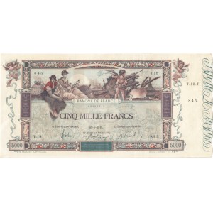 IIIe République (1870-1940). Billet de cinq mille francs (5000 francs) Flameng 1918.