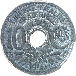État Français (1940-1944). Piéfort de 10 centimes Lindauer, date avec points, Frappe spéciale (SP) 1941, Paris.