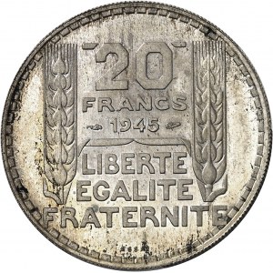 Gouvernement provisoire de la République française (1944-1946). Essai de 20 francs Turin en argent 1945, Paris.