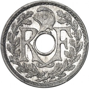 Gouvernement provisoire de la République française (1944-1946). Épreuve de 5 centimes Lindauer petit module, en aluminium 19-- (1945-1946), Paris.