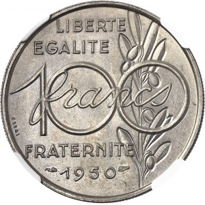 IVe République (1947-1958). Essai de 100 francs grand module par Simon 1950, Paris.