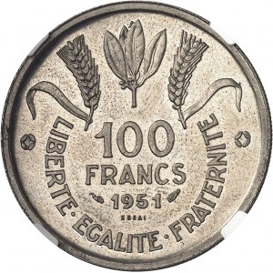 IVe République (1947-1958). Essai de 100 francs grand module par Guiraud 1951, Paris.