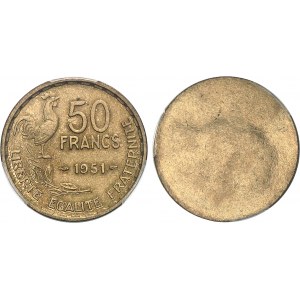 IVe République (1947-1958). Paire d’épreuves unifaces, avers et revers, de 50 francs Guiraud 1951, Paris.