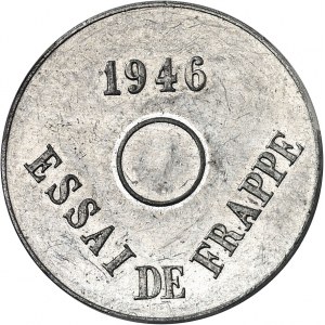 IVe République (1947-1958). Essai de frappe de 5 francs, hybride ŕ double revers, concours de 1955, Frappe spéciale (SP) 1954/1946, Paris.