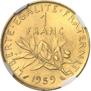 Ve République (1958 ŕ nos jours). Essai de 1 franc Semeuse en Or 1959, Paris.