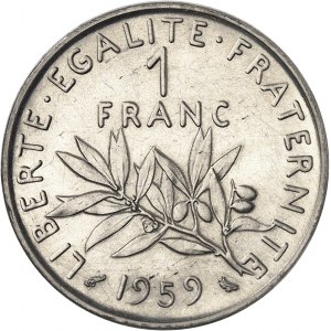 Ve République (1958 ŕ nos jours). Essai-piéfort de 1 franc Semeuse 1959, Paris.