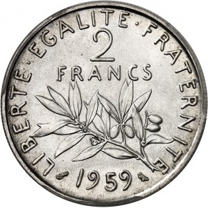 Ve République (1958 ŕ nos jours). Essai de 2 francs Semeuse 1959, Paris.