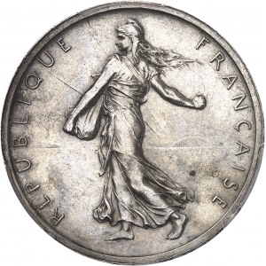 Ve République (1958 ŕ nos jours). Épreuve au module de 5 francs Semeuse, au revers de 50 centimes Semeuse 1897 (1959), Paris.