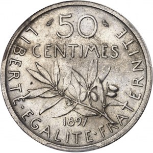 Ve République (1958 ŕ nos jours). Épreuve au module de 5 francs Semeuse, au revers de 50 centimes Semeuse 1897 (1959), Paris.