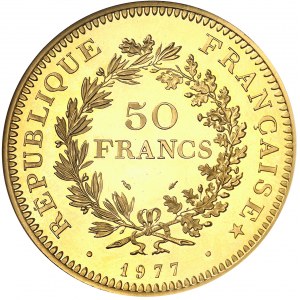 Ve République (1958 ŕ nos jours). Piéfort de 50 francs Hercule, Flan bruni (PROOF) 1977, Pessac.