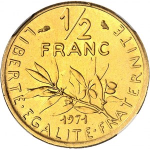 Ve République (1958 ŕ nos jours). Piéfort de 1/2 franc Semeuse, Flan bruni (PROOF) 1971, Paris.