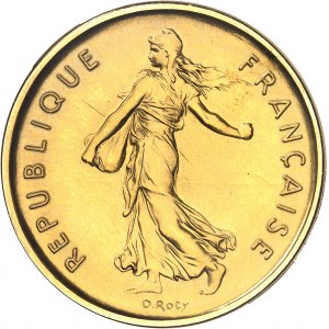 Ve République (1958 ŕ nos jours). Piéfort de 5 francs Semeuse, Flan bruni (PROOF) 1971, Paris.