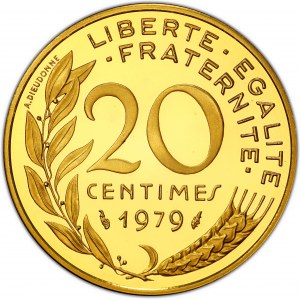 Ve République (1958 ŕ nos jours). Piéfort de 20 centimes Marianne, Flan bruni (PROOF) 1979, Pessac.