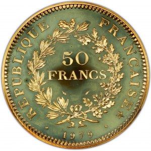 Ve République (1958 ŕ nos jours). Piéfort de 50 francs Hercule, Flan bruni (PROOF) 1979, Pessac.