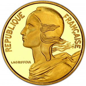 Ve République (1958 ŕ nos jours). Piéfort de 5 centimes Marianne, Flan bruni (PROOF) 1980, Pessac.