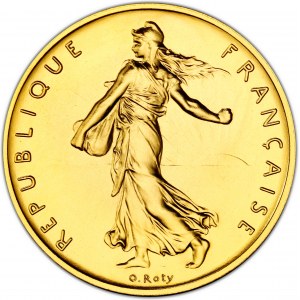 Ve République (1958 ŕ nos jours). Piéfort de 1 franc Semeuse en Or, Flan bruni (PROOF) 1980, Pessac.